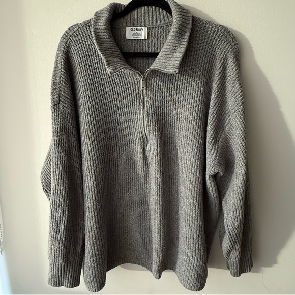 OLD NAVY Gray Ribbed Quarter Zip Sweater Women’s 2X Cotton Blend - Picture 7 of 9